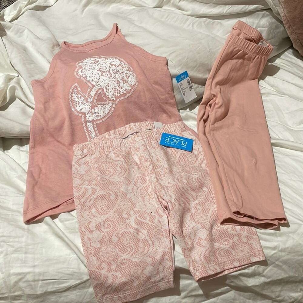 Children’s place 4 pale pink floral capri bike shorts tank top NWT